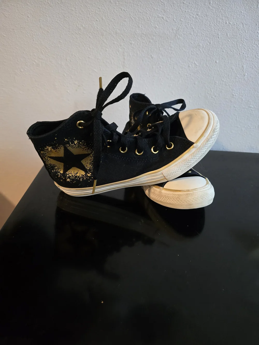 Converse Kids Black Canvas High-Top Sneakers with Gold Star